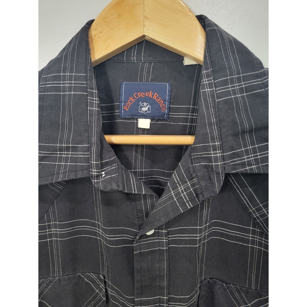 Rock Creek Ranch Mens Black Plaid Western Pearl Snap Short Sleeve Shirt XL - Picture 3 of 6